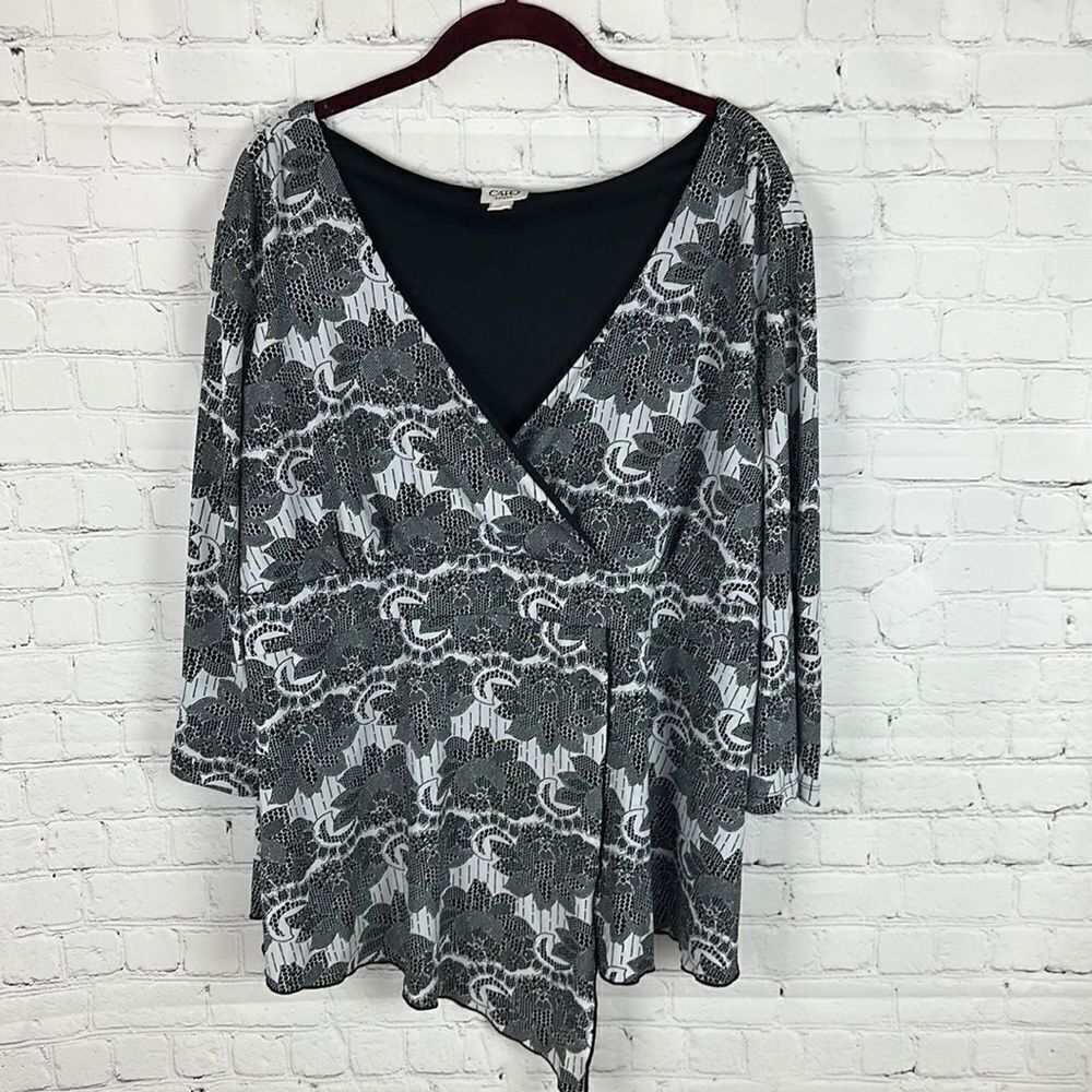 Cato Black and White 3/4 Sleeve Blouse Size 22/24W